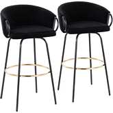 Claire Bar Stool in Black Metal, Gold & Black Velvet (Set of 2)